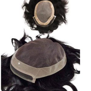 Mens wigs Mens Toupee French Lace Wigs 100% Human Hair system Durable Thin Skin Poly Around patch Replacement System Natural Black Hairpiece