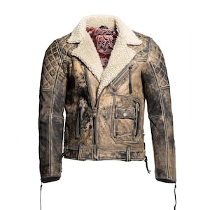 Vintage 1970s Heavy Biker Aviator Leather Jacket
