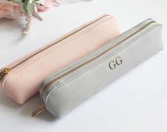 Personalised PU Leather Accessory Case: Monogram Pencil or Makeup Bag