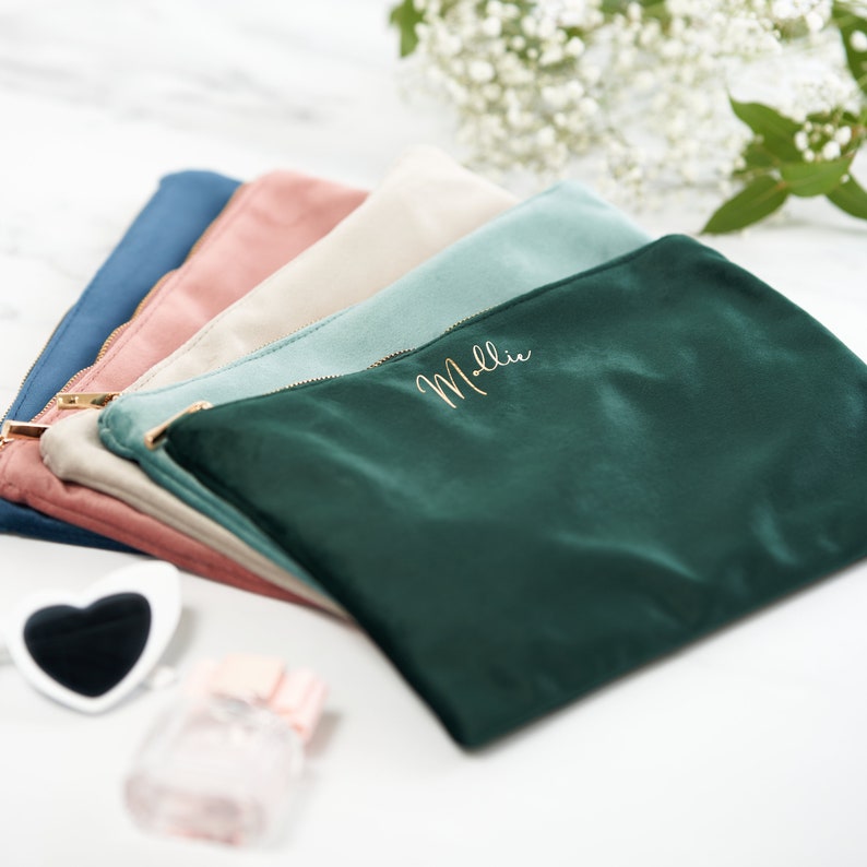 Personalised Velvet Accessory Case / Velvet Make Up Bag / Custom Bridesmaid Pouch image 2