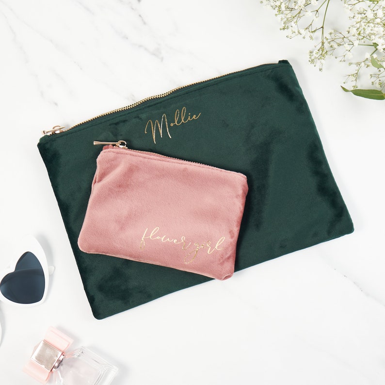 Personalised Velvet Accessory Case / Velvet Make Up Bag / Custom Bridesmaid Pouch image 5
