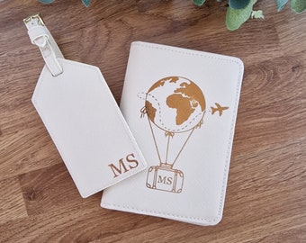 Personalised Passport Holder Set, Personalised Passport Cover, Personalised Luggage Tag, Travel Set, Gift for Her, Hot Air Balloon