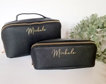 Personalised Open Flat Make Up Bag, Monogram Makeup Bag, Toiletry Bag, Custom Make Up Bag, Cosmetic Case, Custom Bridesmaid Gift, (Set)