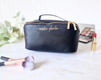 Personalised Faux Leather Makeup Bag: Open Flat Cosmetic Case