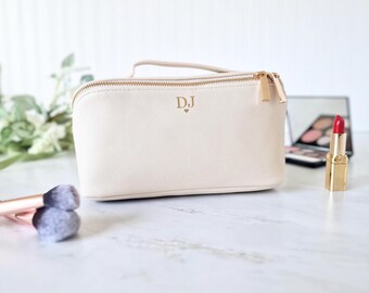 Personalised Faux Leather Makeup Bag: Open Flat Cosmetic Case