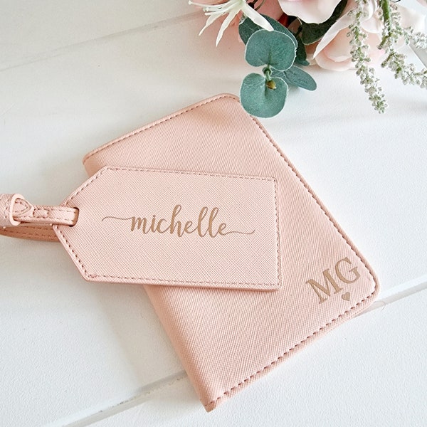Personalised Passport Holder Set, Personalised Passport Cover, Personalised Luggage Tag, Travel Set, Bridesmaid Gift, Gift for Her, Wedding