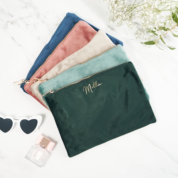 Personalised Velvet Make Up Bag / Custom Bridesmaid Pouch / Velvet Accessory Case