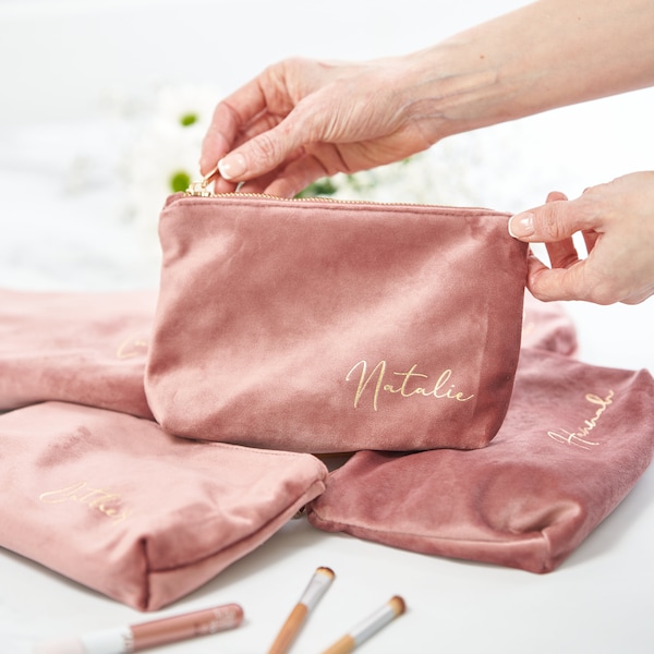 Personalised Velvet Make Up Bag / Custom Velvet Bridesmaid Pouch / Velvet Accessory Case