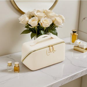 Gepersonaliseerde make-uptas, gepersonaliseerde make-uptas monogram, open platte hoes, gepersonaliseerd cadeau voor haar, gepersonaliseerd cadeau bruidsmeisje, platte tas leggen