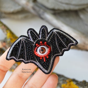 Bat pin, black brooch
