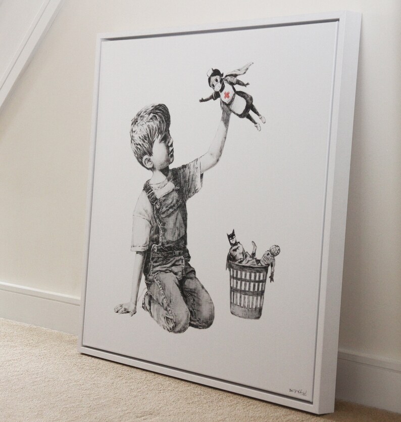 GAME CHANGER flotteur encadré toile BANKSY mur art maison ...
