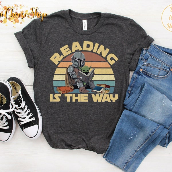 Mandalorian Baby Yoda Teacher Reading Vintage Shirt, Funny Star Wars Librarian Shirt, Reading Disney Shirt, National Reading Month Tee