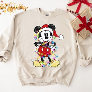 Disney Couples Mickey and Minnie Mouse Christmas Lights Shirt, Mickey's Very Merry Xmas Party Sweatshirt, Disneyland Vacation Holiday Gift