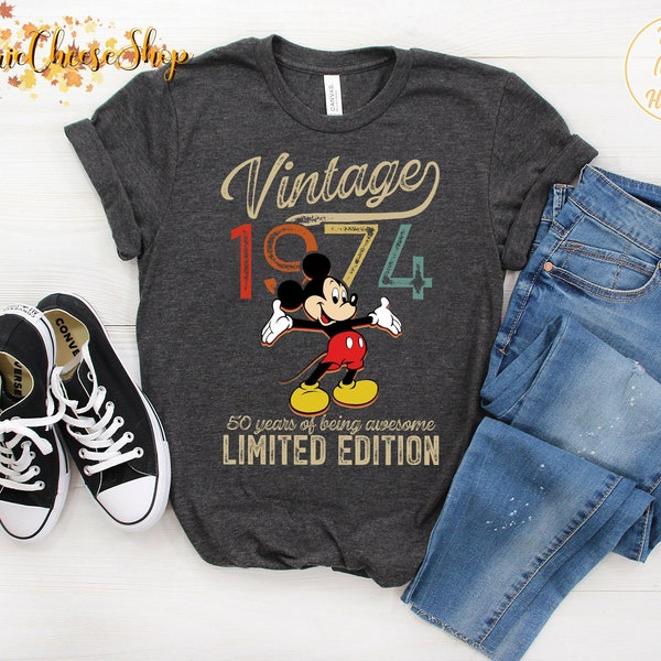 Personalized Vintage 1974 Limited Edition Mickey Tshirt, Disney 50th Birthday Anniversary 2024 Sweatshirt