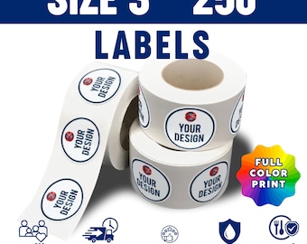 250 Custom 3 Inch Circle Labels, personalized logo stickers, product packaging labels, full color business stickers.
