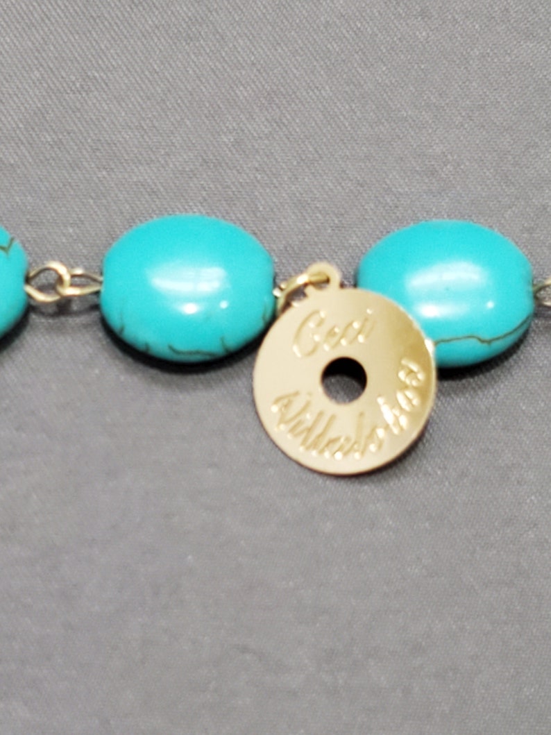 Turquoise Beaded Necklace with Bronze Amulet