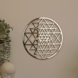 Gold Mirror Sri Yantra Wall Art: Sacred Geometry Mandala