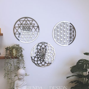 Flower of life 3 set, Sacred Geometry Wall Art, Spiritual Wall Decor, Zen Wall Decor, Torus Wall Hanging, Sri Yantra Wall Hanging,