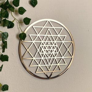 Sri Yantra Wall Art Wooden Gold-Silver,  Sacred Geometry Home Decoration Spiritualizm,