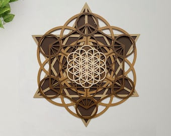 Metatron-Merkaba-Life Flower Mandala Wooden Wall Art, Sacred Geometry Wall Art, Home Decor, Meditation Yoga Wall Art