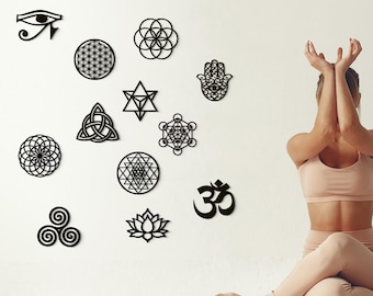 Sacred Geometry Wall Art: Spiritual Symbol Set, Yoga Decor