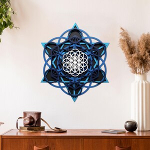Mandala Sacred Geometry Wall Art - 3D Flower of Life, Metatron, Merkabah, Seed of Life - Handcrafted Wooden Spiritual Decor