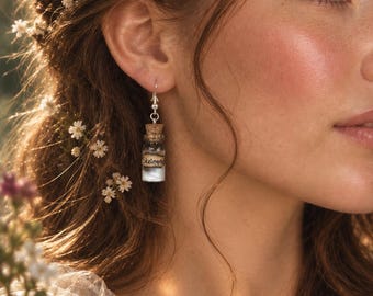 MAGIC POTION EARRINGS, Silver drop earring potion bottles
