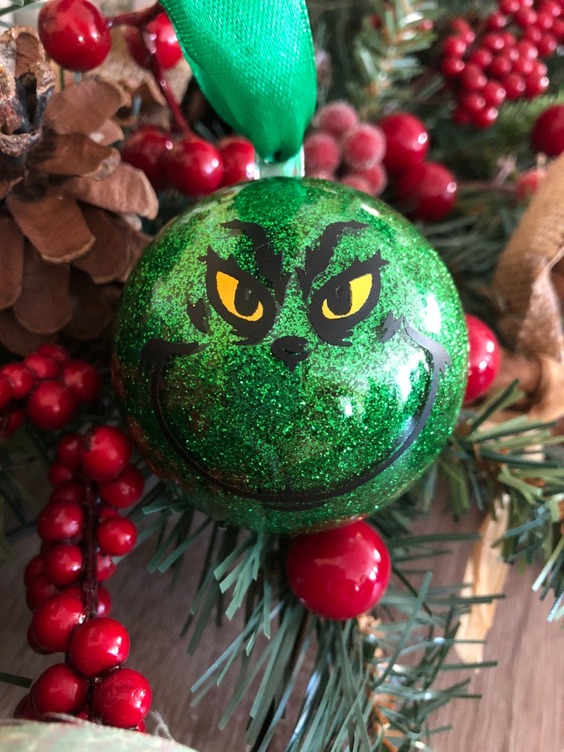 Grinch handmade Christmas bauble | Etsy