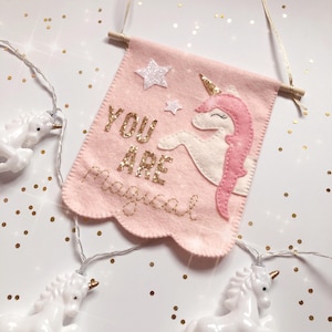 Handmade Pink and Gold Unicorn Banner | Magical Girls Room Decor