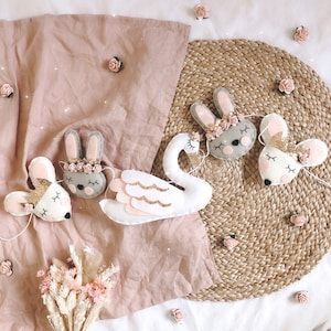 Swan bunny and mouse garland | nursery | nursery decor | nursery accessories | nursery garland | handmade | elegant