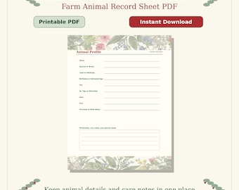 Animal Profile Printable, Farm Record Sheet PDF, Livestock Animal Tracker