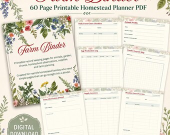 Printable Farm Binder, Homestead Planner, Animal Records, Garden Log (Digital Download)