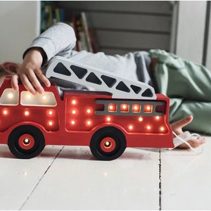 Wooden Fire Truck Lamp