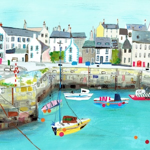 Portsoy Harbour, Portsoy, Porstoy Scotland, Coastal Art, Coastal Painting, Coastal Harbour, Harbour, Portsoy Painting, Portsoy Print