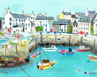 Portsoy Harbour, Portsoy, Porstoy Scotland, Coastal Art, Coastal Painting, Coastal Harbour, Harbour, Portsoy Painting, Portsoy Print