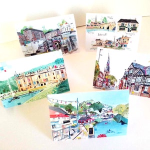 Cartes d'art du Derbyshire. Chatsworth, Bakewell, Chesterfield, Arkwrights Mill, Matlock. Jeu de cartes Derbyhsire. Collection de cartes Derbyshire