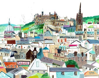Edinburgh City Art Print, Edinburgh City, Edinburgh Art, Edinburgh Poster, Edinburgh Print, Scotland Print, Scotland Art, Edinburgh Castle