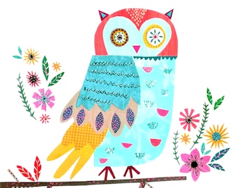 Owl Art, Decorative Owl, Owl Collage