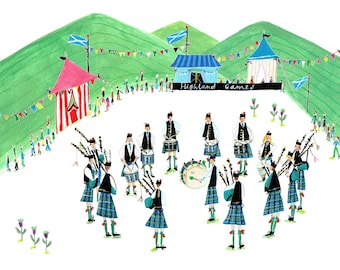 Scottish Highland Pipeband Art Print. Pipeband. Highland Games. Highland Pipeband. Scottish Pipeband. Scottish Gift. Scottish Band. Pipers.