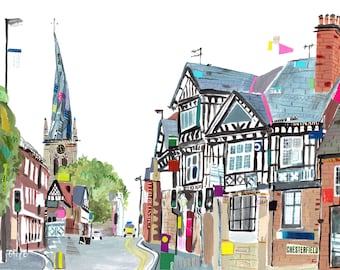Chesterfield Art Print. Chesterfield. Chesterfield Spire. Crooked Spire