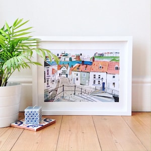 Impressão de Whitby, Arte de Whitby, Degraus de Whitby, 199 Degraus de Whitby, Arte de Whitby, Pintura de Whitby, Whitby Yorkshire, Whitby North Yorkshire.