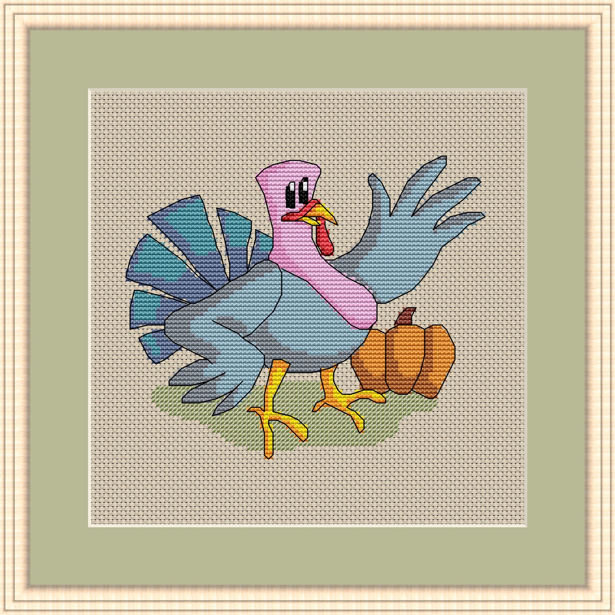 Turkey Cross Stitch PDF Pattern Thanksgiving Decor DIY Etsy