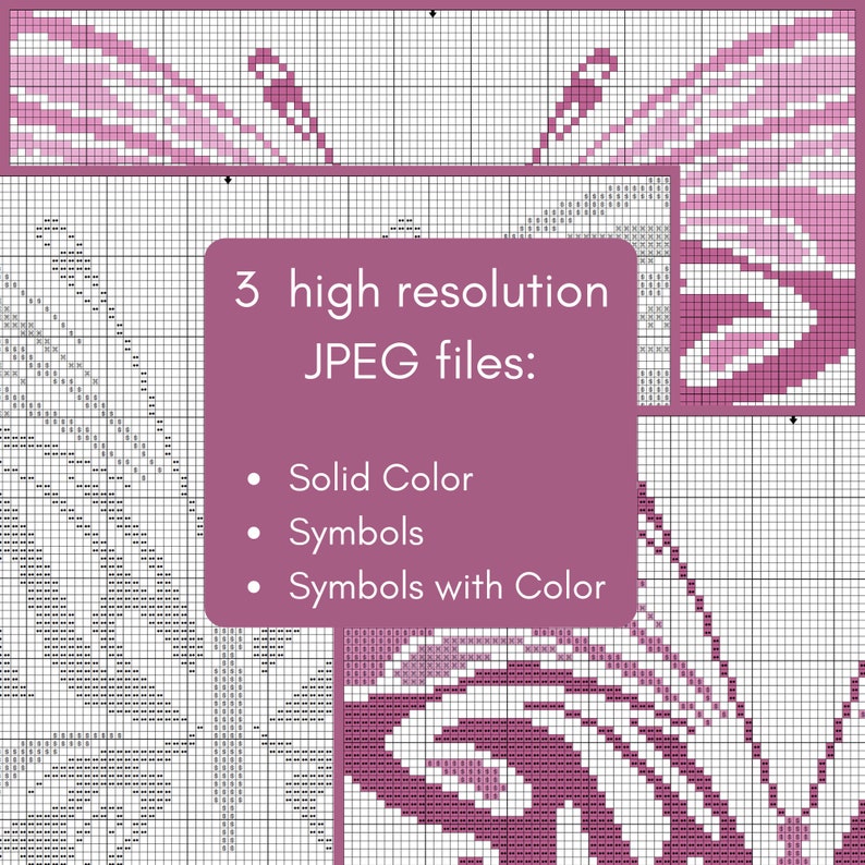 Butterfly Cross Stitch Pattern PDF Primitive Digital DIY Home Decor Chart Bright Pink Colorful Insect Easy 3 Color Xstitch Ornament