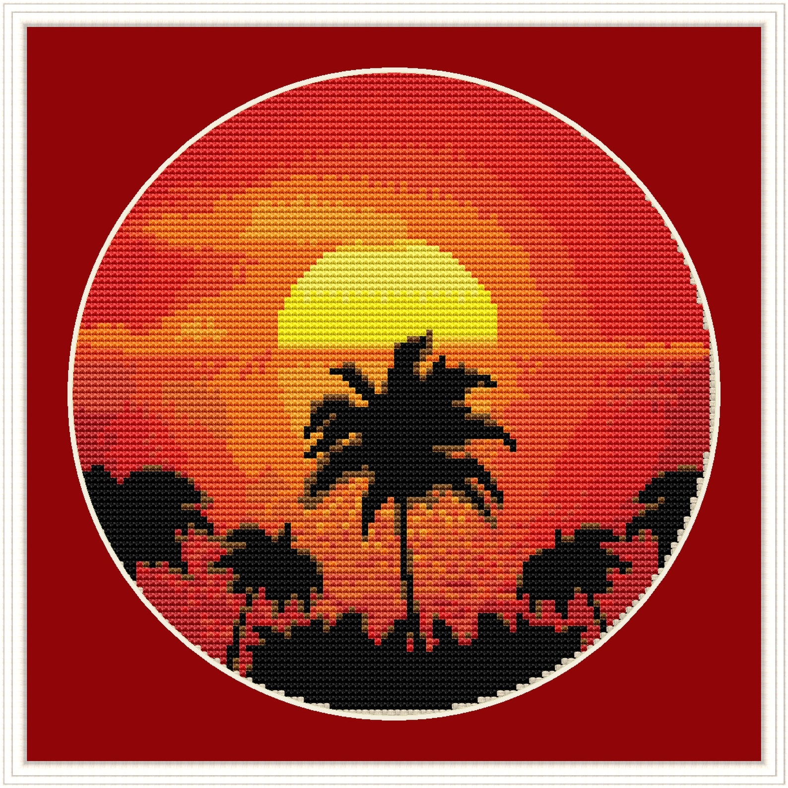 Sunset Cross Stitch Pattern PDF Palms and Sea Easy Full Etsy