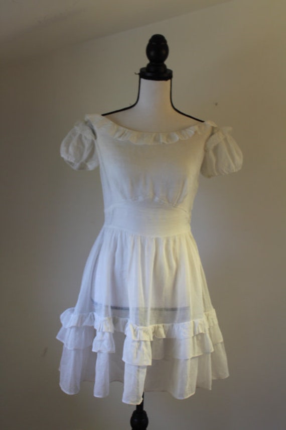 1930's sheer white tiered ruffled dress wedding, s