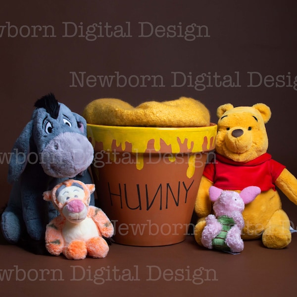 Newborn Digital Backdrop Winnie the Pooh Bear Honey Pot Baby Prop Background Composite Instant Download