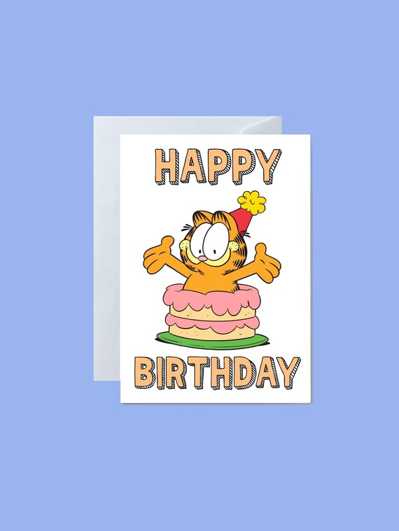 Garfield Birthday Card Cute Cartoon Cat Coming Out Of A Etsy Ireland