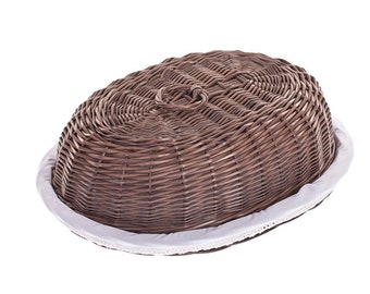 Ovale bruine rieten mand voor brood, natuurlijke broodtrommel, decoratieve broodtrommel, ecologische container voor brood, manden voor brood, natuurlijk