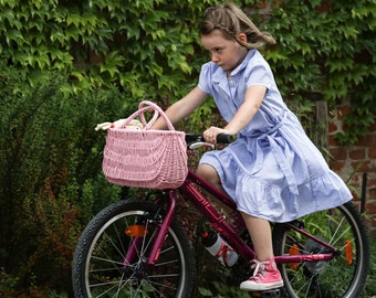 Mini Bicycle Basket, Bike Basket for Children, Pink Painted Bicycle Basket, Bike Accessories, Accessories for Children, Decorative Basket