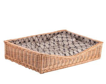 Natural Wicker Pet Bed, Accessoriess for Pet, Basket with Pillow, Rectangular Wicker Pet Bed, Handmade Bed for Dog